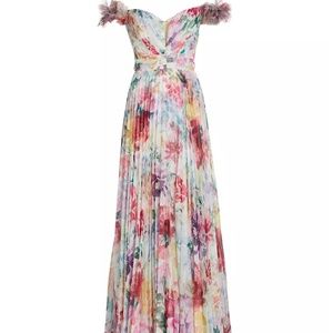 Marchesa Notte Off-The-Shoulder Chiffon Gown